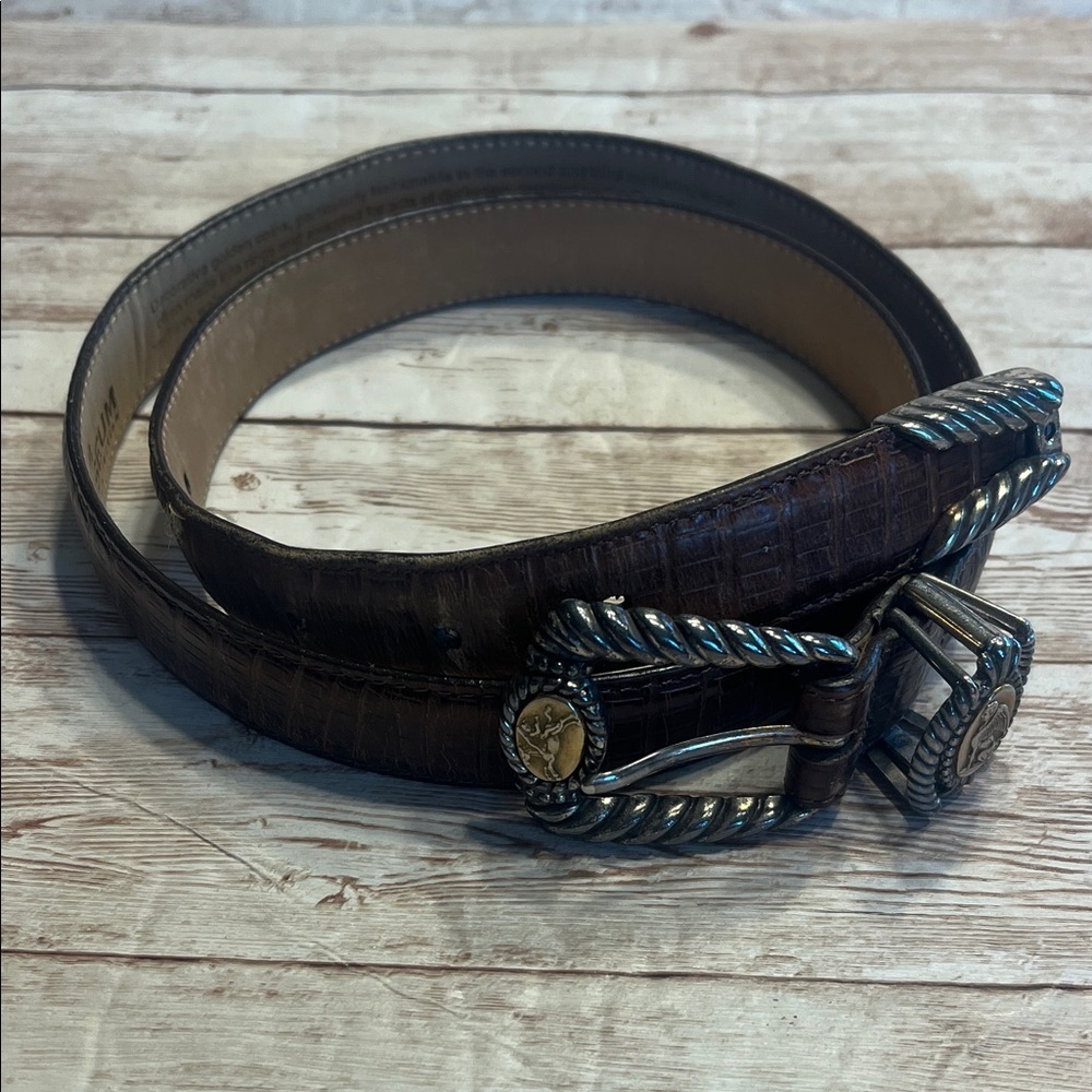 RARE Brighton Brown Leather Belt with Silver Buckle